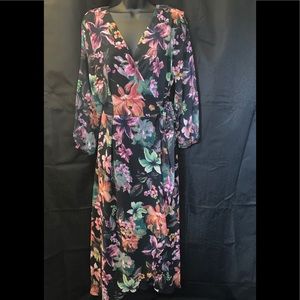 Black floral wrap dress